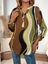 EMERY ROSE Women's Notched Neck Single-Breasted Printed Casual Long Sleeve Blouse, Autumn